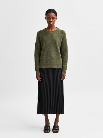 Slflulu Ls Knit O-Neck Noos Mellomgrønn