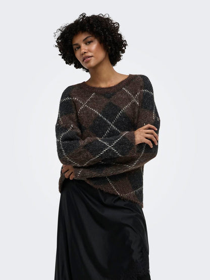 Onlnoeme Ls Pattern O-Neck Nca Knt Brun
