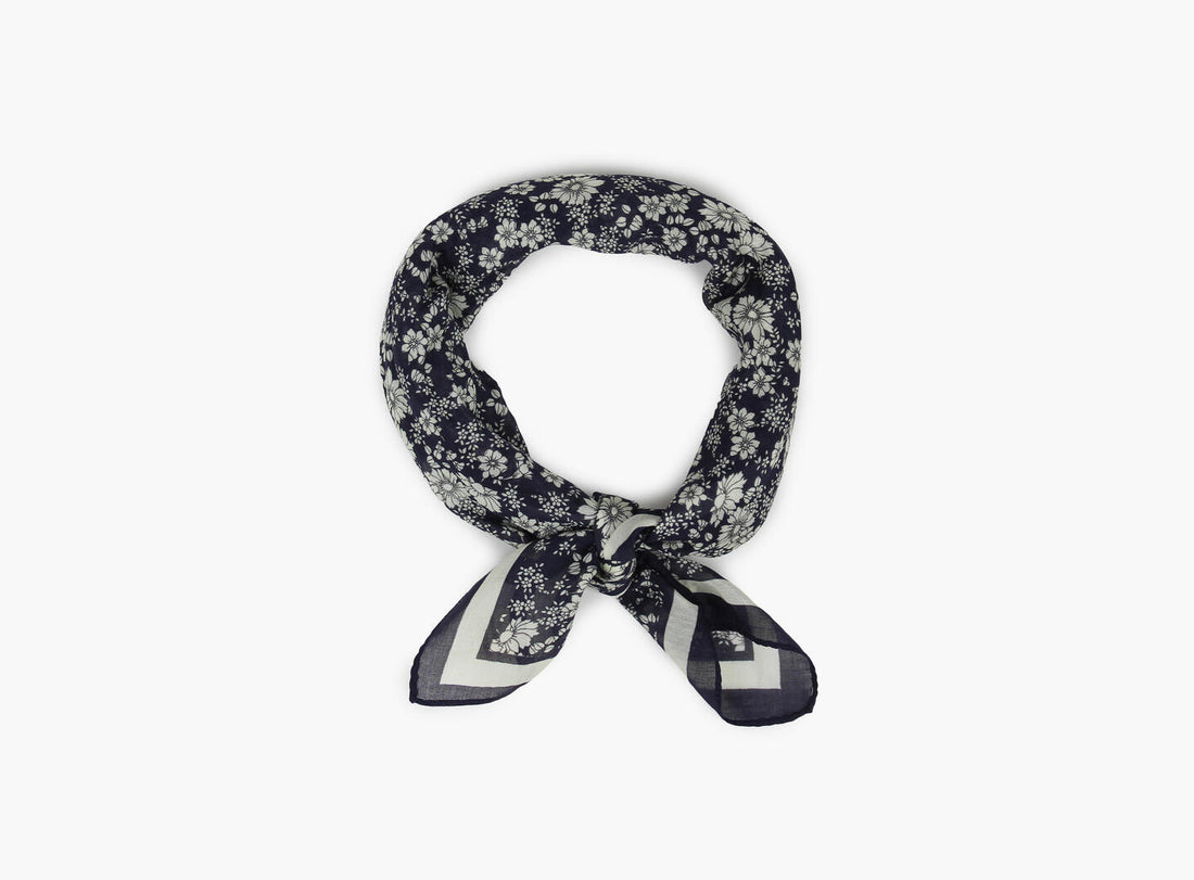 MANZINI Skjerf med Blomster Bomull/Silke Marine
