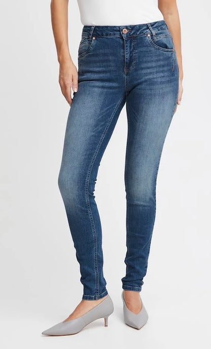 PZEMMA Highwaist Skinny Mellom Blå Denim