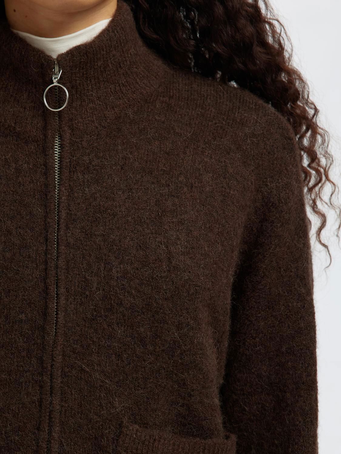 Slwsia Ras Ls Knit Zipper Cardigan Noos Brun