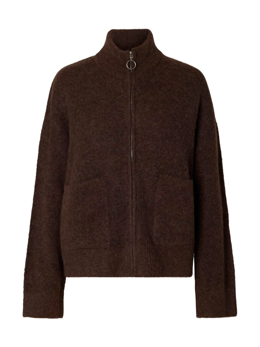 Slwsia Ras Ls Knit Zipper Cardigan Noos Brun