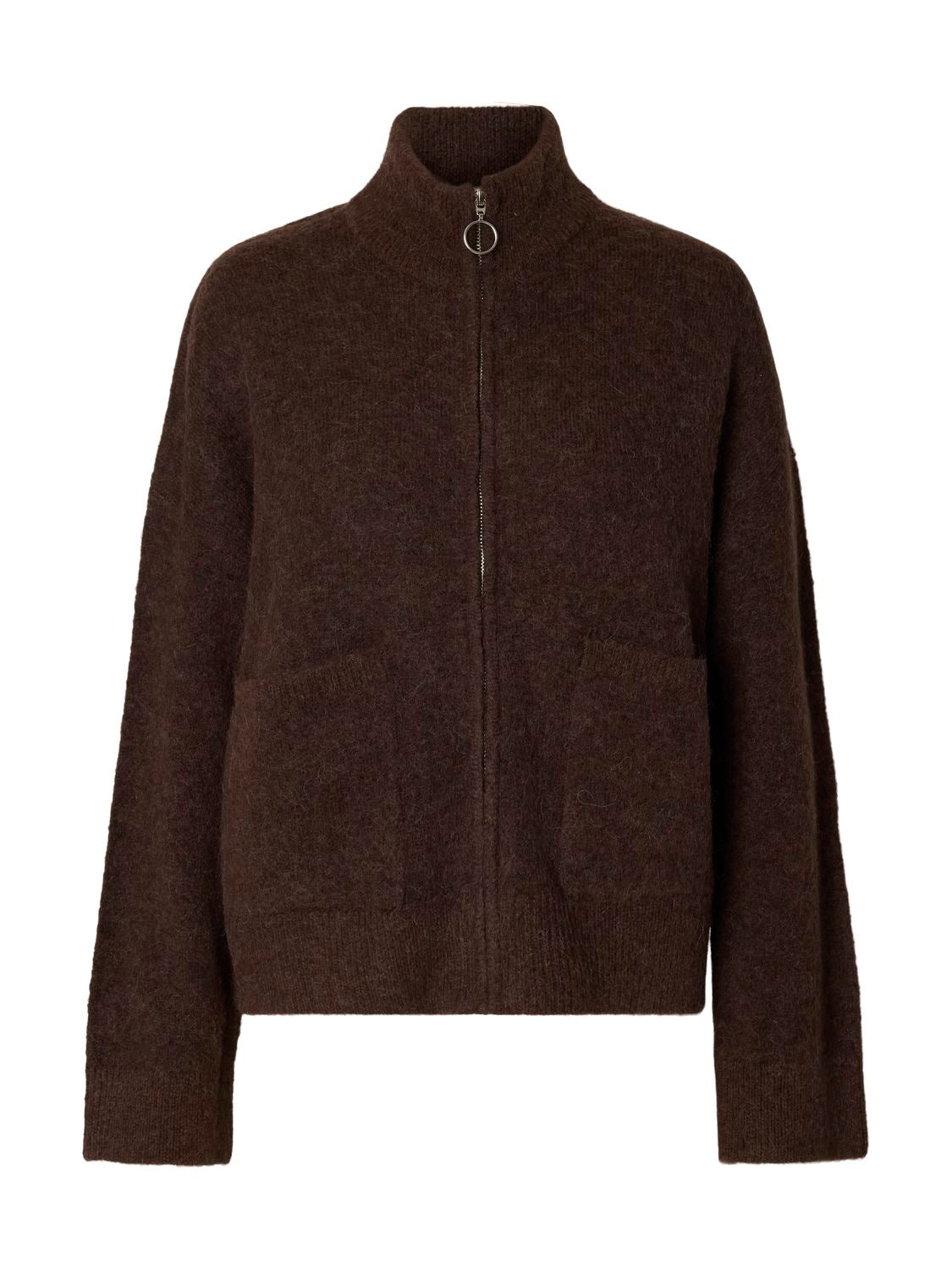 Slwsia Ras Ls Knit Zipper Cardigan Noos Brun