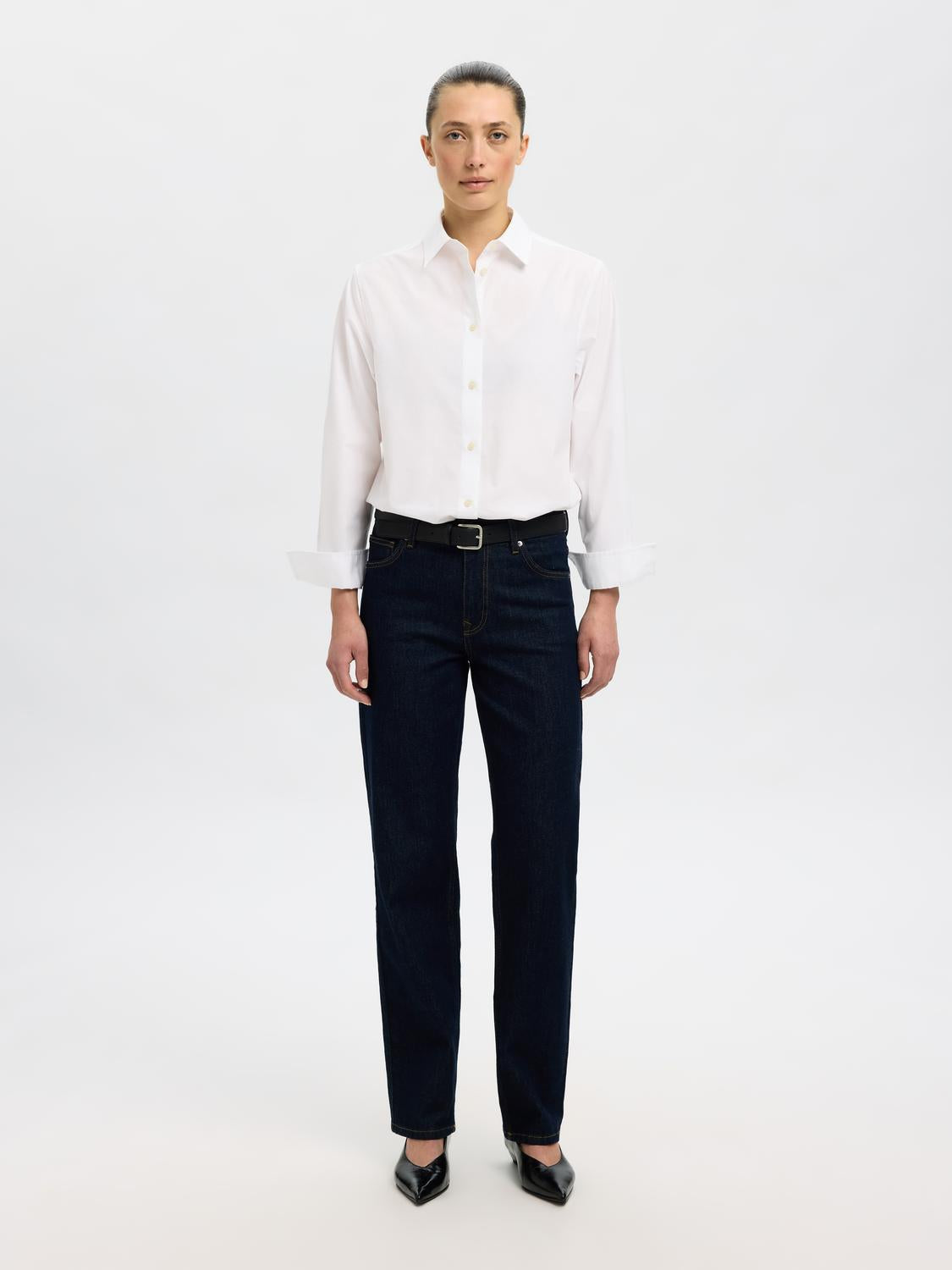 Slfester Ls Relaxed Shirt Noos Hvit