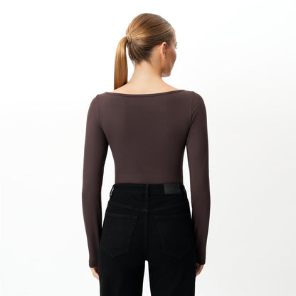 Soft Boatneck Long-sleeve Brun
