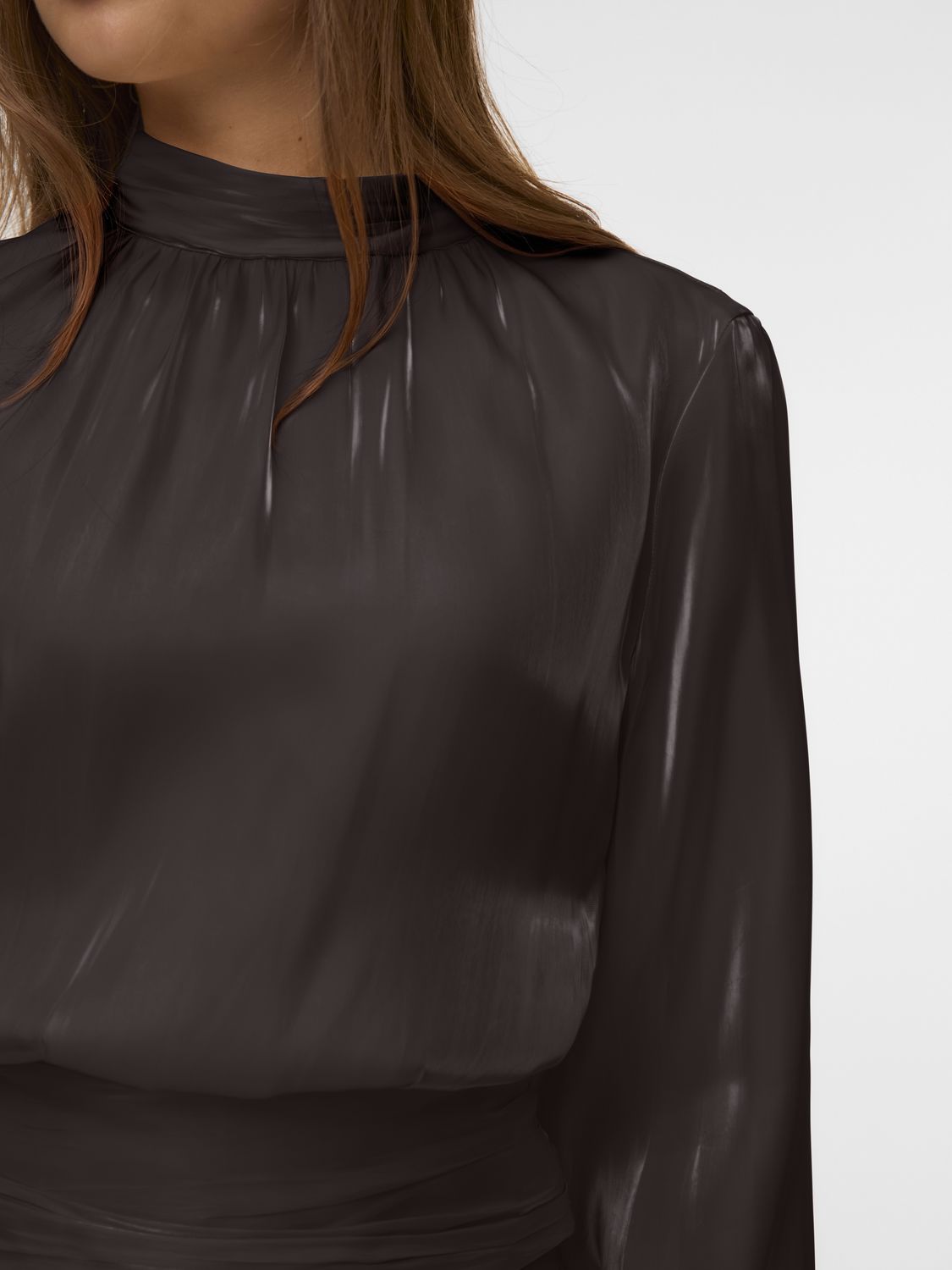 Vmpolly Ls High Neck Top Wvn Brun