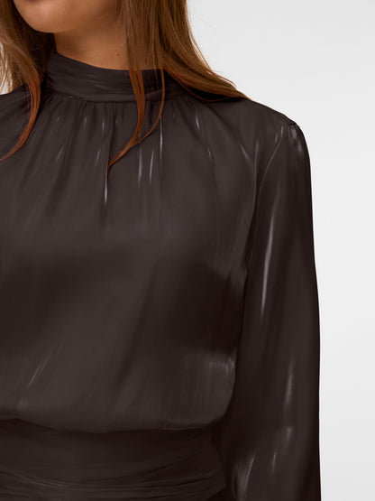 Vmpolly Ls High Neck Top Wvn Brun