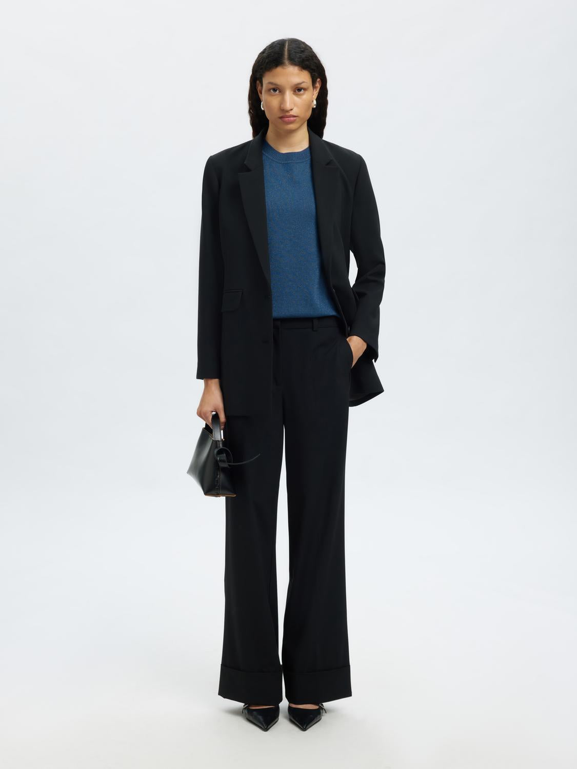 Slflura 2/4 Knit O-Neck Blå