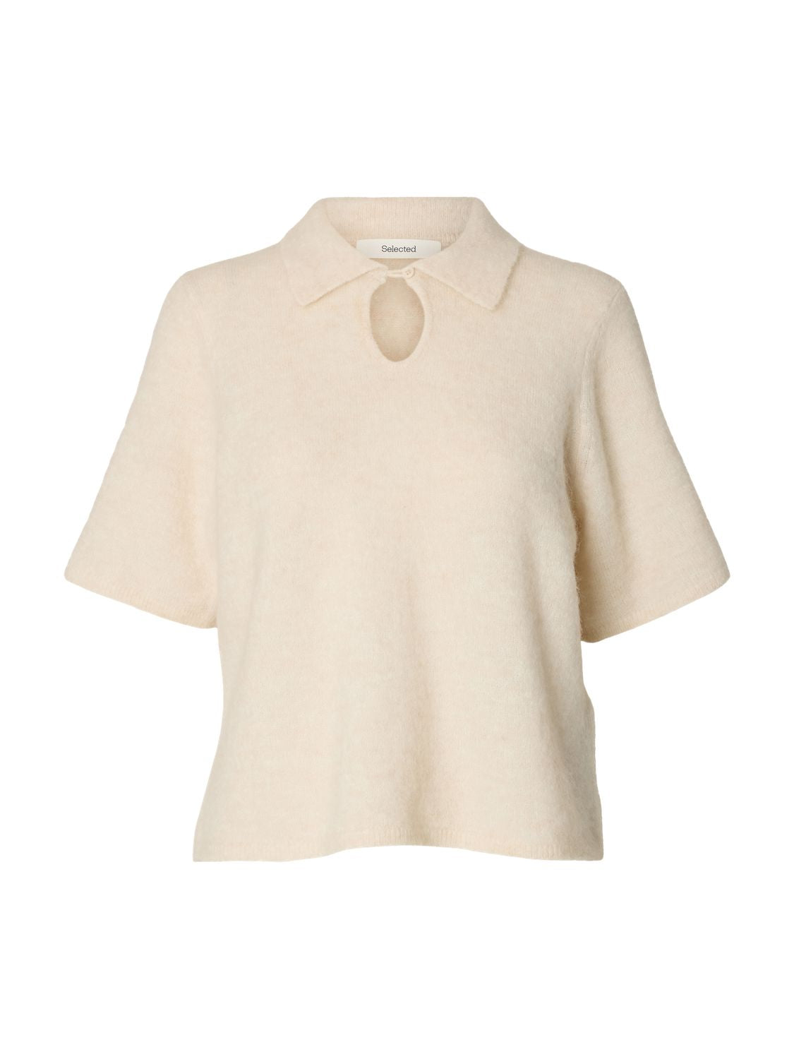 Slfsia Ras 2/4 Knit Key Hole Collar Neck Beige