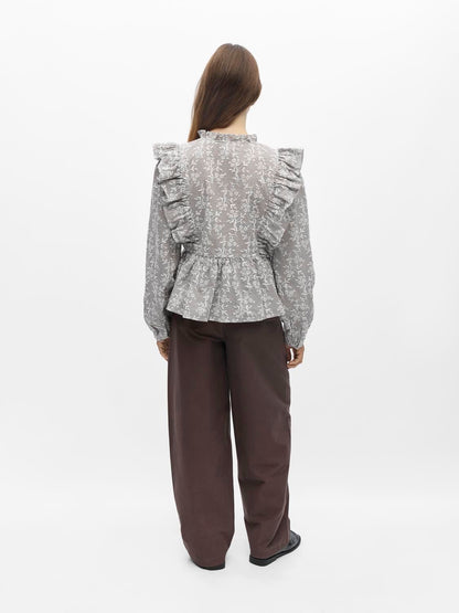 Objciara L/s Re Frill Top Rep Beige