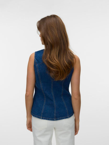 Vmmary Sl O-Neck Denim Waistcoat Yo3110 Blå