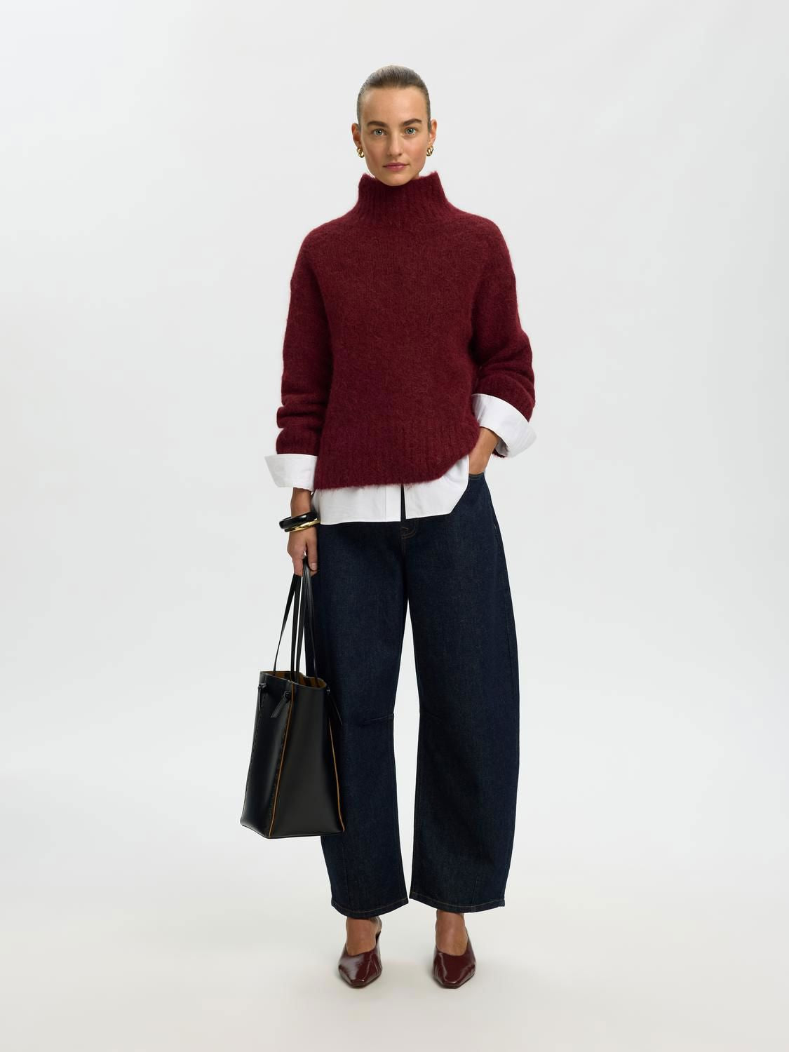 Slwgabriella Ls Knit High Neck Noos Burgunder