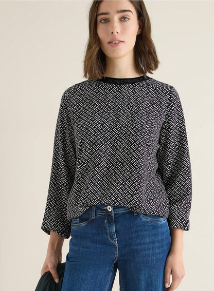 AOP viskose blouse with lurex Svart