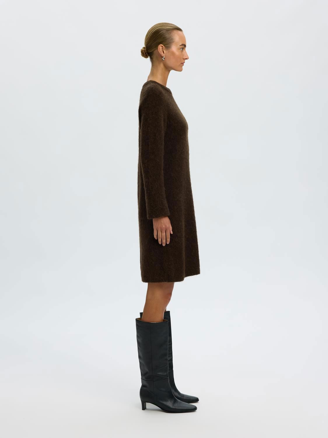 Slwlulu Brushed O-Neck Ls Dress Noos Brun