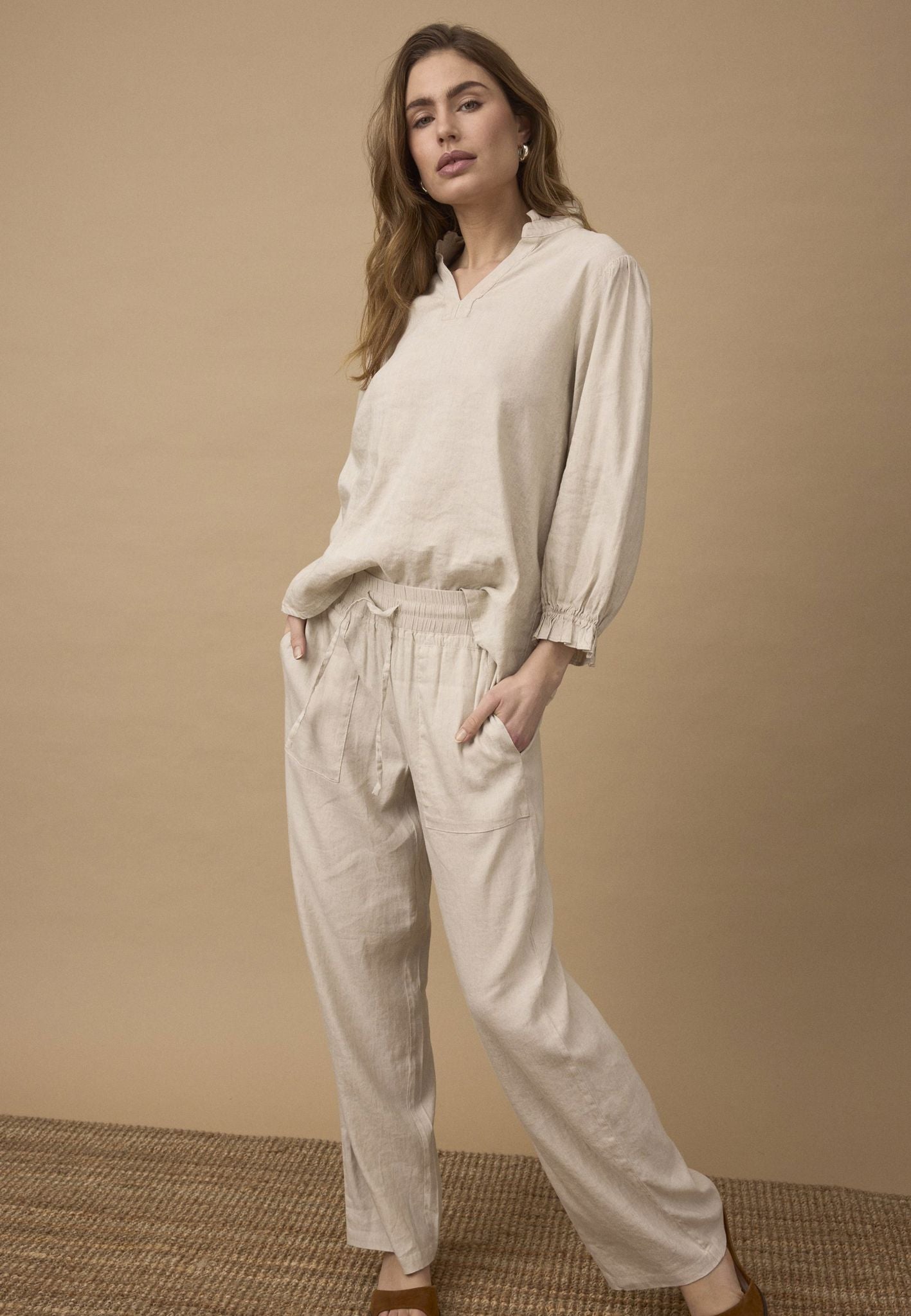 Pzluca Pant Full Length, Wide Beige
