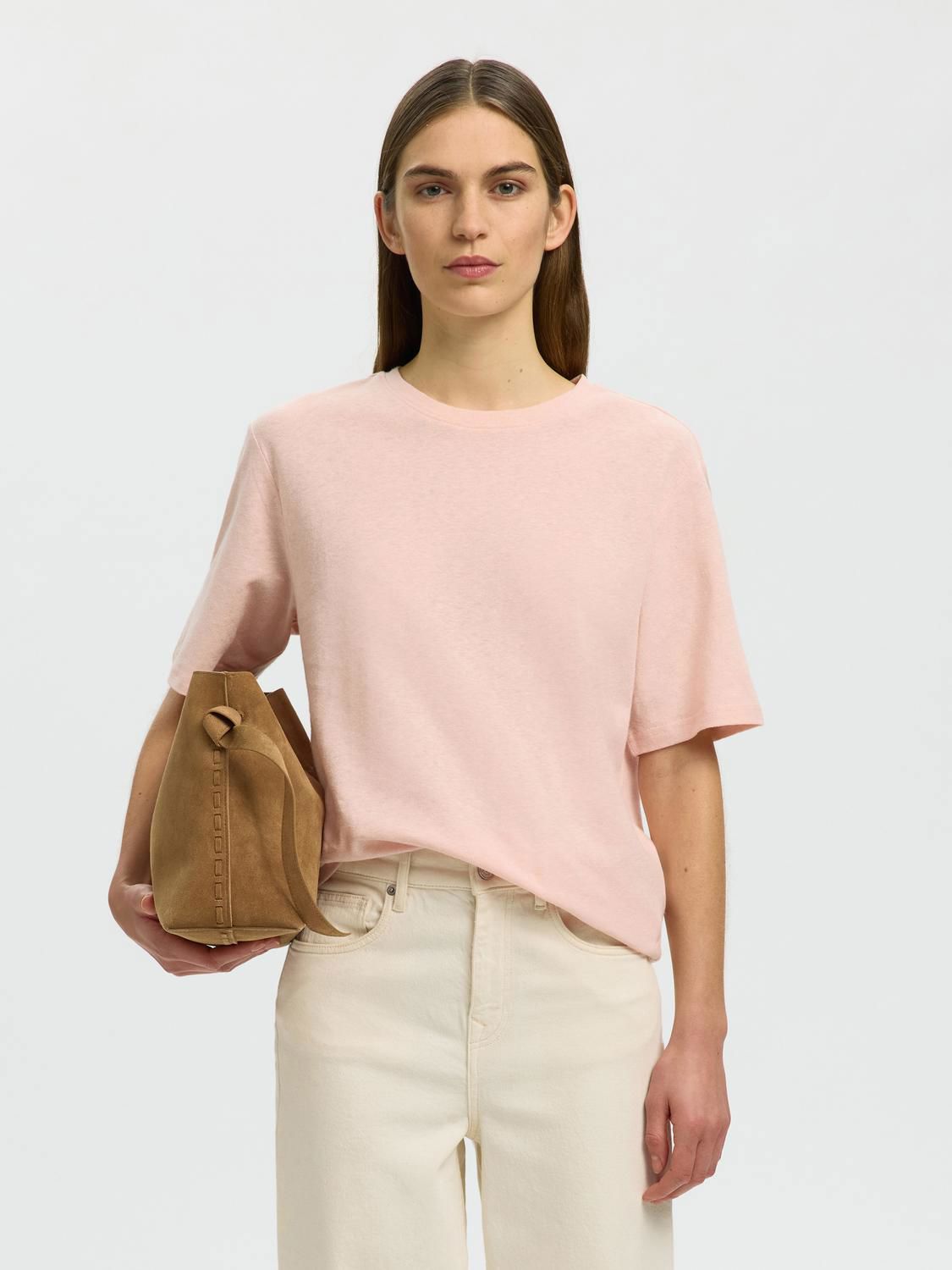 Slwada Ss Linen Blend Tee Noos Rosa