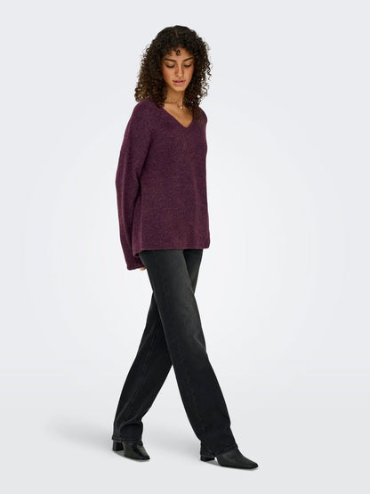 Onlcamilla V-Neck L/s Pullover Knt Noos Burgunder