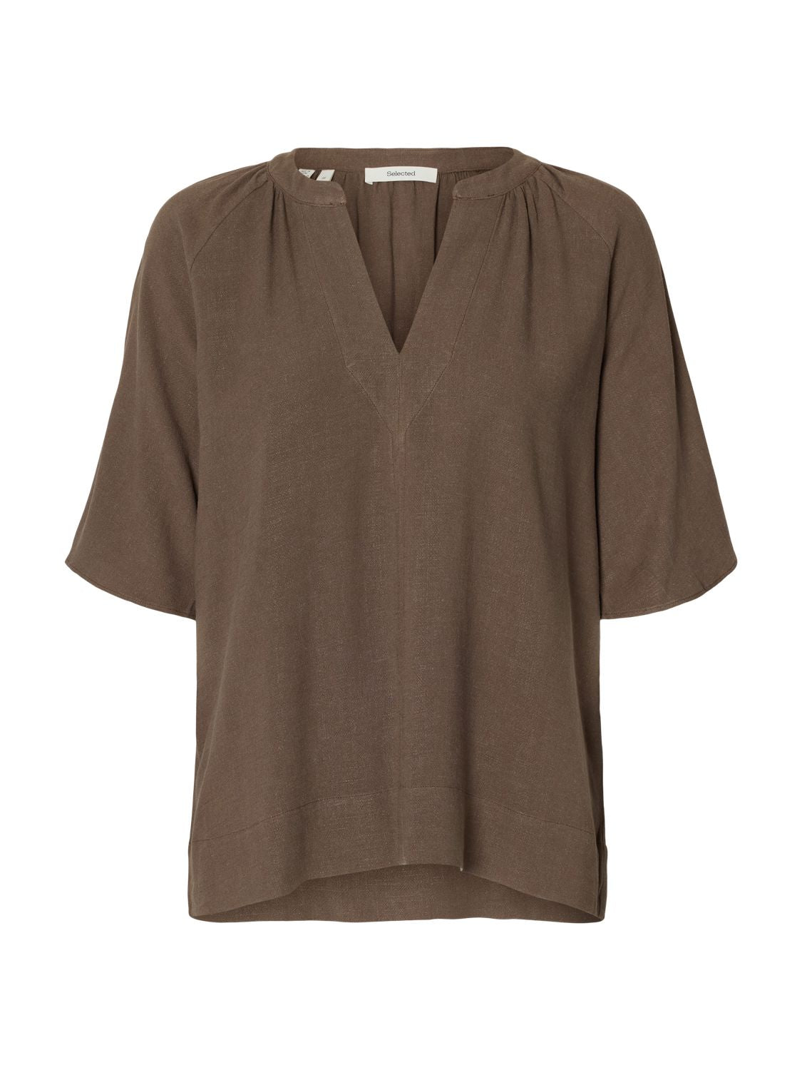 Slwviva 2/4 V-Neck Linen Blend Top Noos Beige