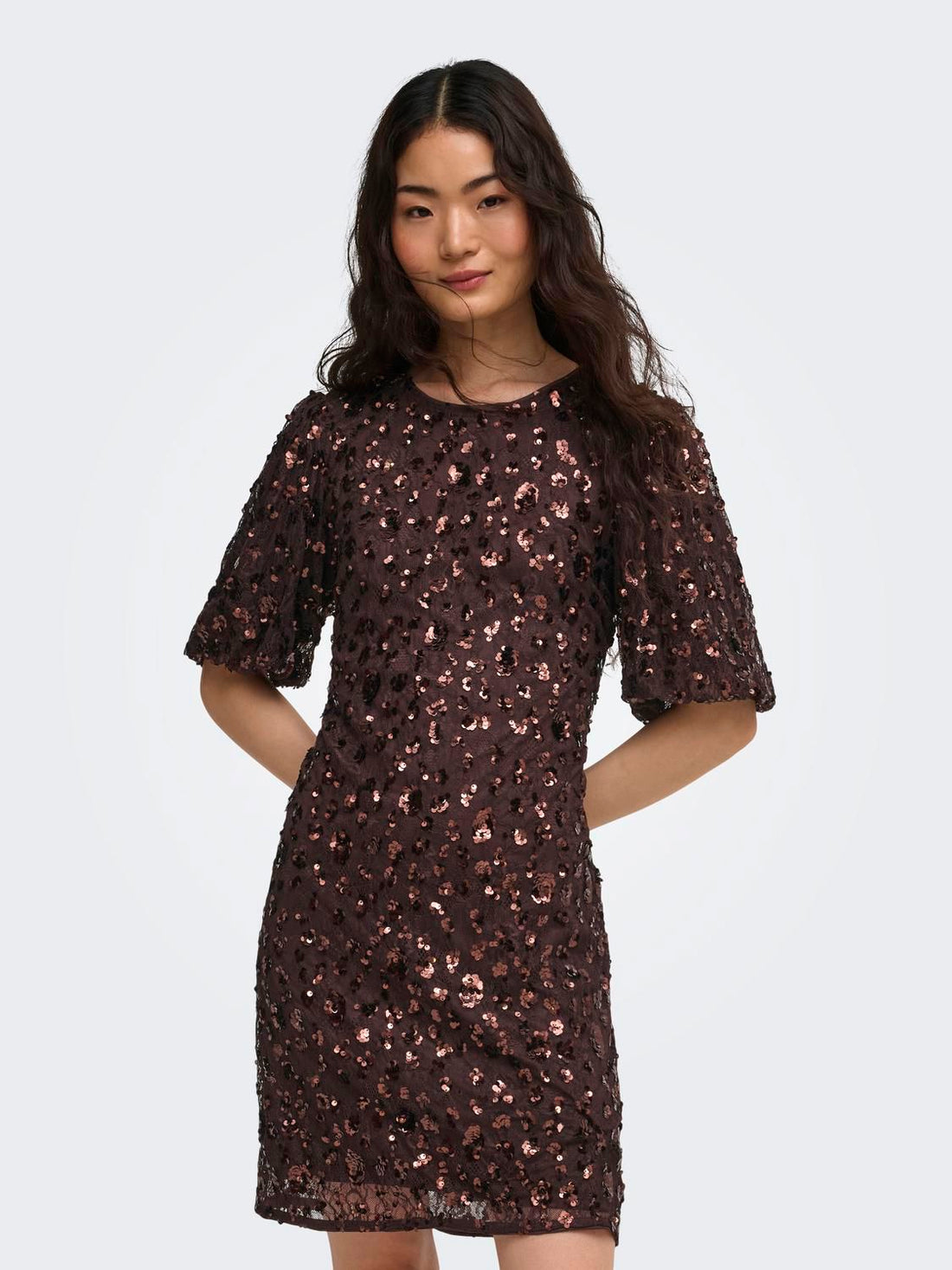 Onlcely S/s Sequins Short Dress Wvn Brun