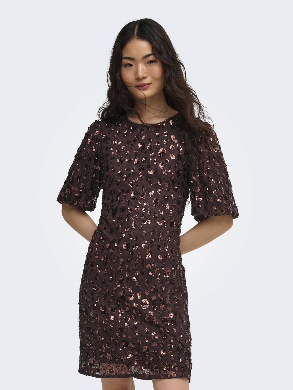 Onlcely S/s Sequins Short Dress Wvn Brun