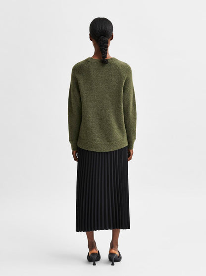 Slflulu Ls Knit O-Neck Noos Mellomgrønn