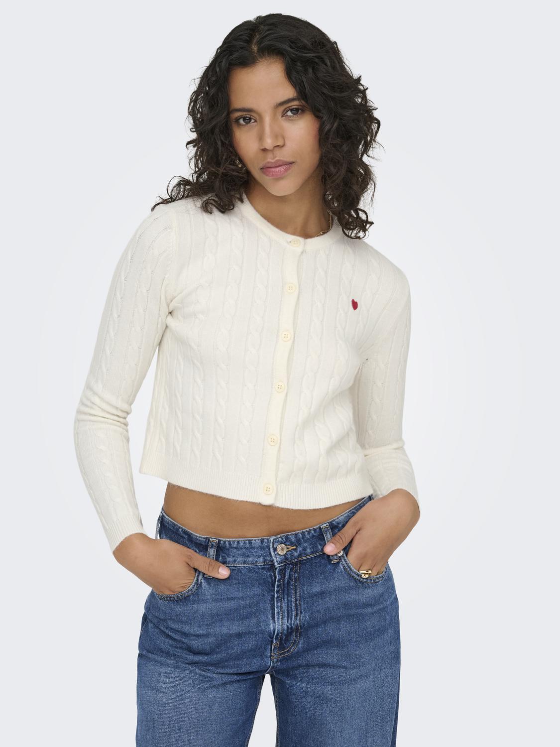 Onlkatia Ls Cable Button Cardigan Cc Knt Hvit