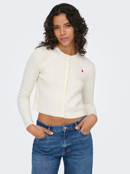 Onlkatia Ls Cable Button Cardigan Cc Knt Hvit