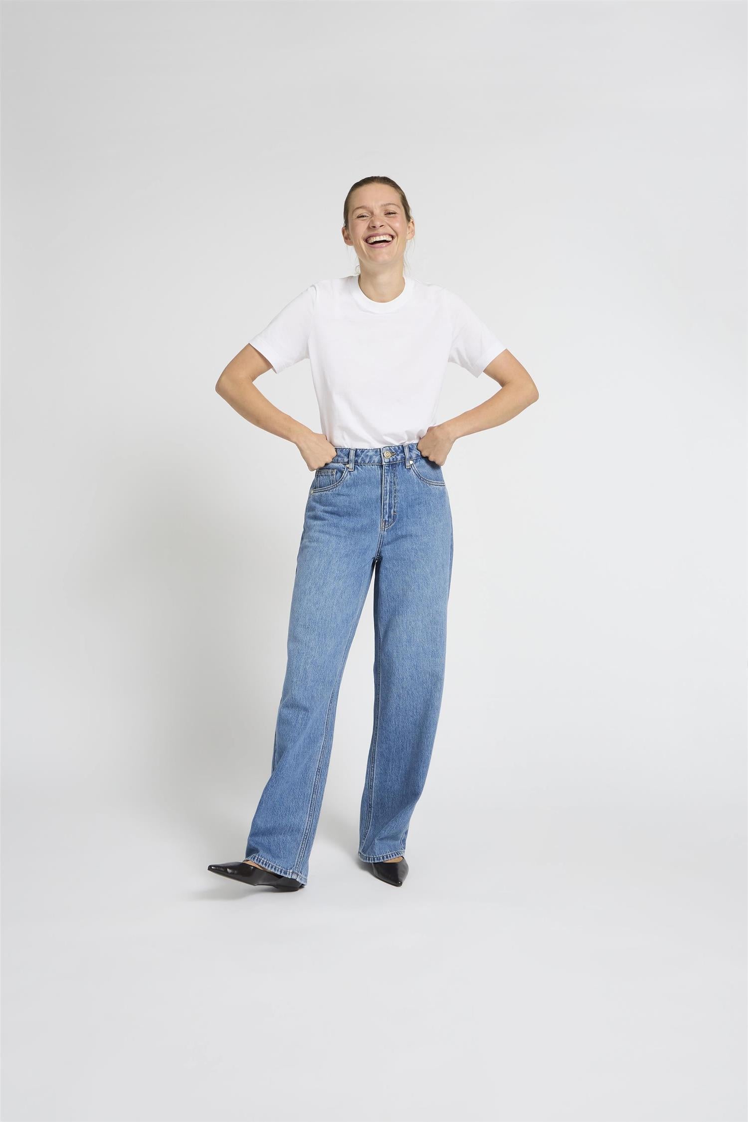 Pzapril Uhw Jeans Wide Leg Blå