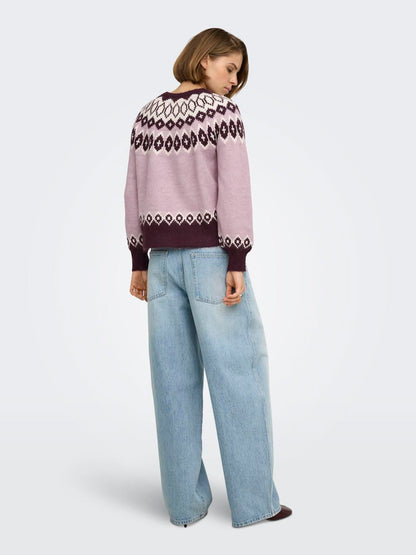 Onlrusty Ls Fair Isle O-Neck Bf Knt Lilla
