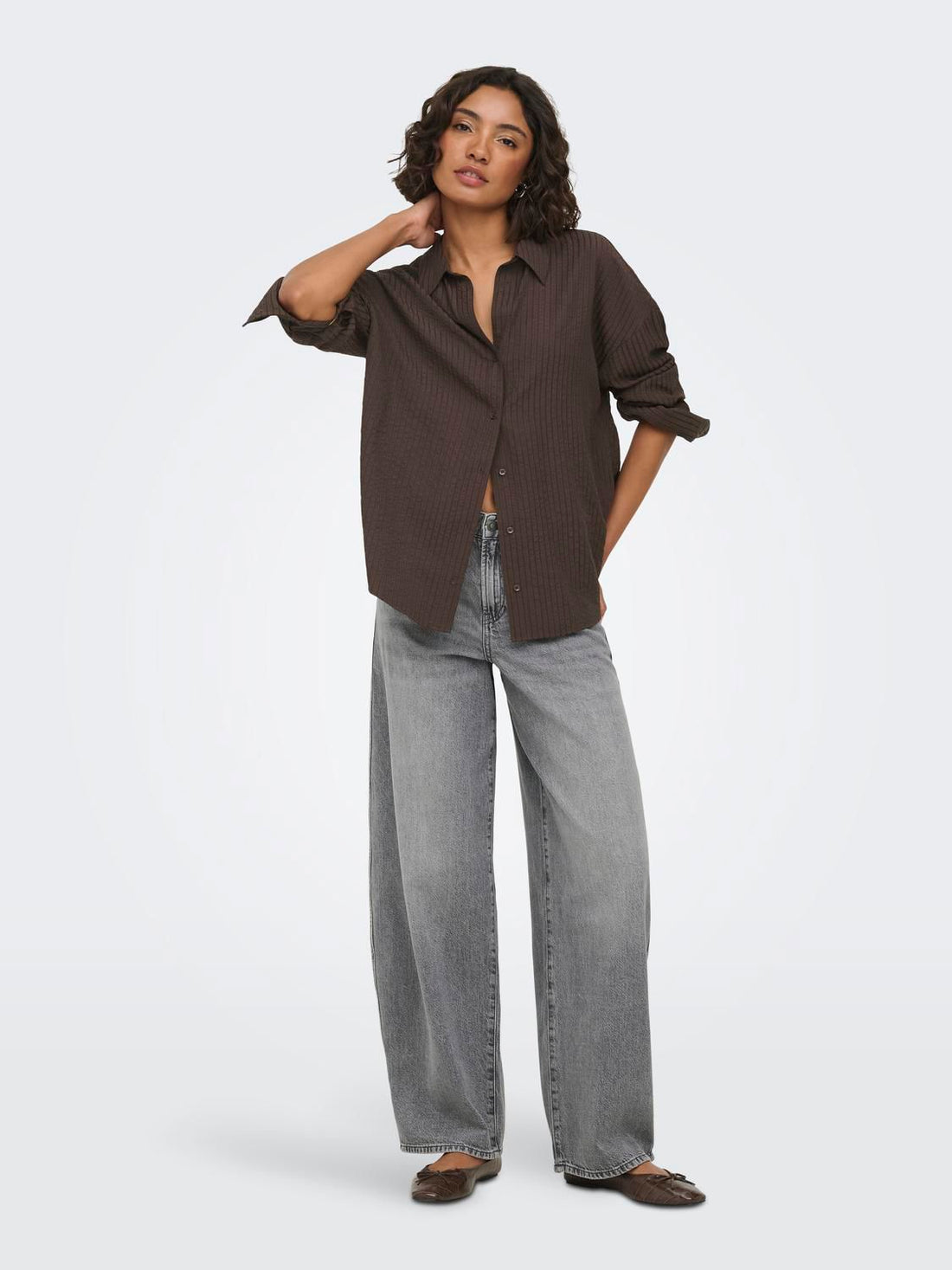 Onloregon Bari L/s Shirt Wvn Brun