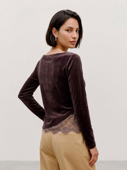 Vmrikke Ls Boatneck Lace Mix Top Jrs Brun