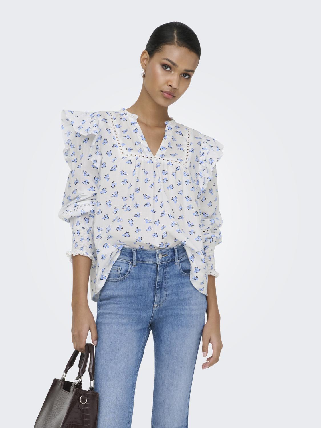 Onlidris Ls Frill Tape Top Noos Wvn Blå