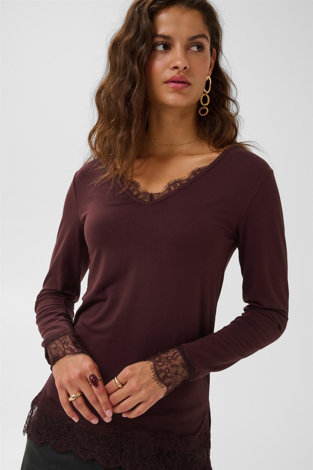 Cralvaia Ls Lace Tshirt Brun