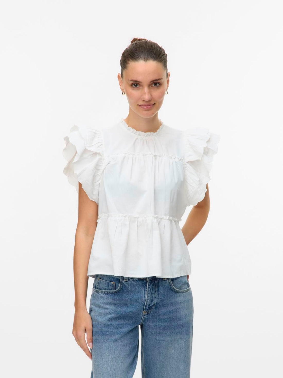 Vmisolde Sl O-Neck Frill Top Wvn Exp Sb2 Hvit