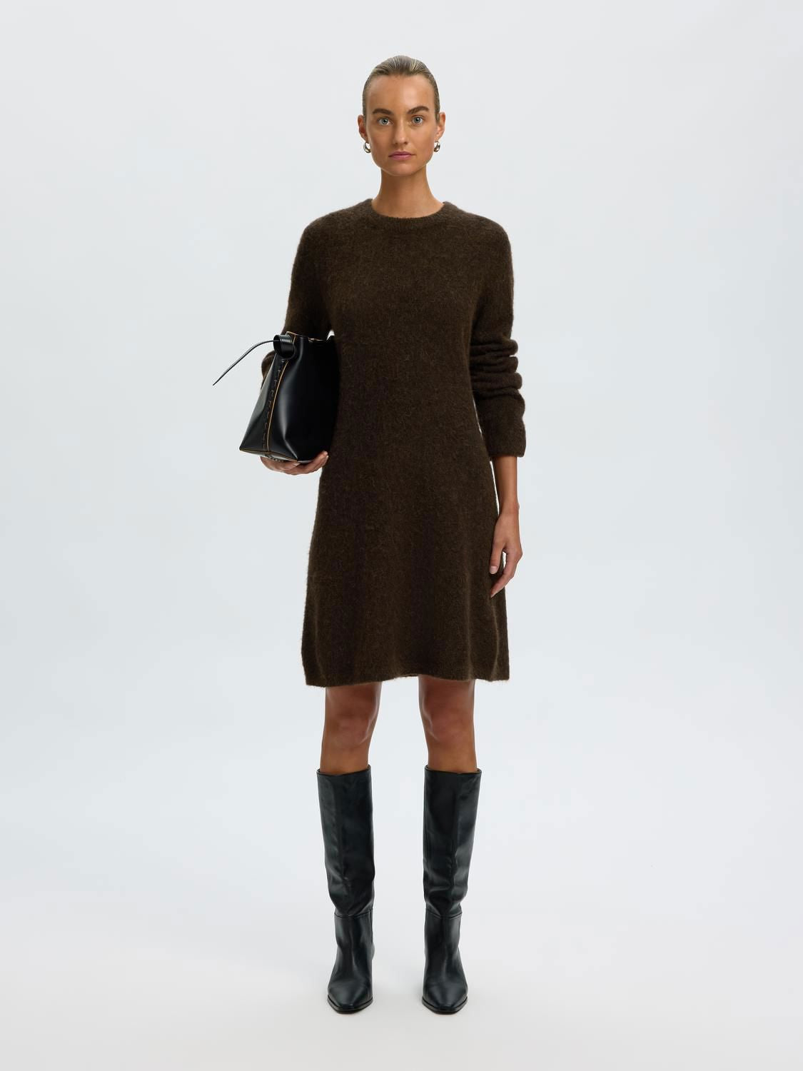 Slwlulu Brushed O-Neck Ls Dress Noos Brun
