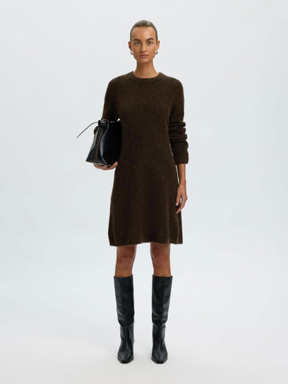 Slwlulu Brushed O-Neck Ls Dress Noos Brun