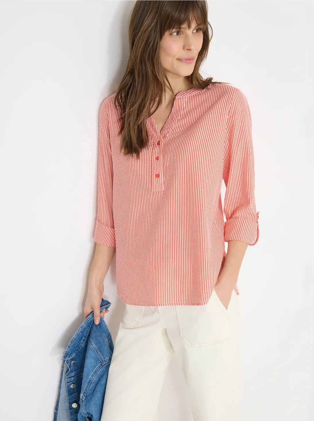 Seersucker stripe blouse Oransje
