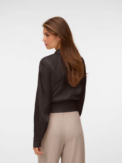 Vmpolly Ls High Neck Top Wvn Brun