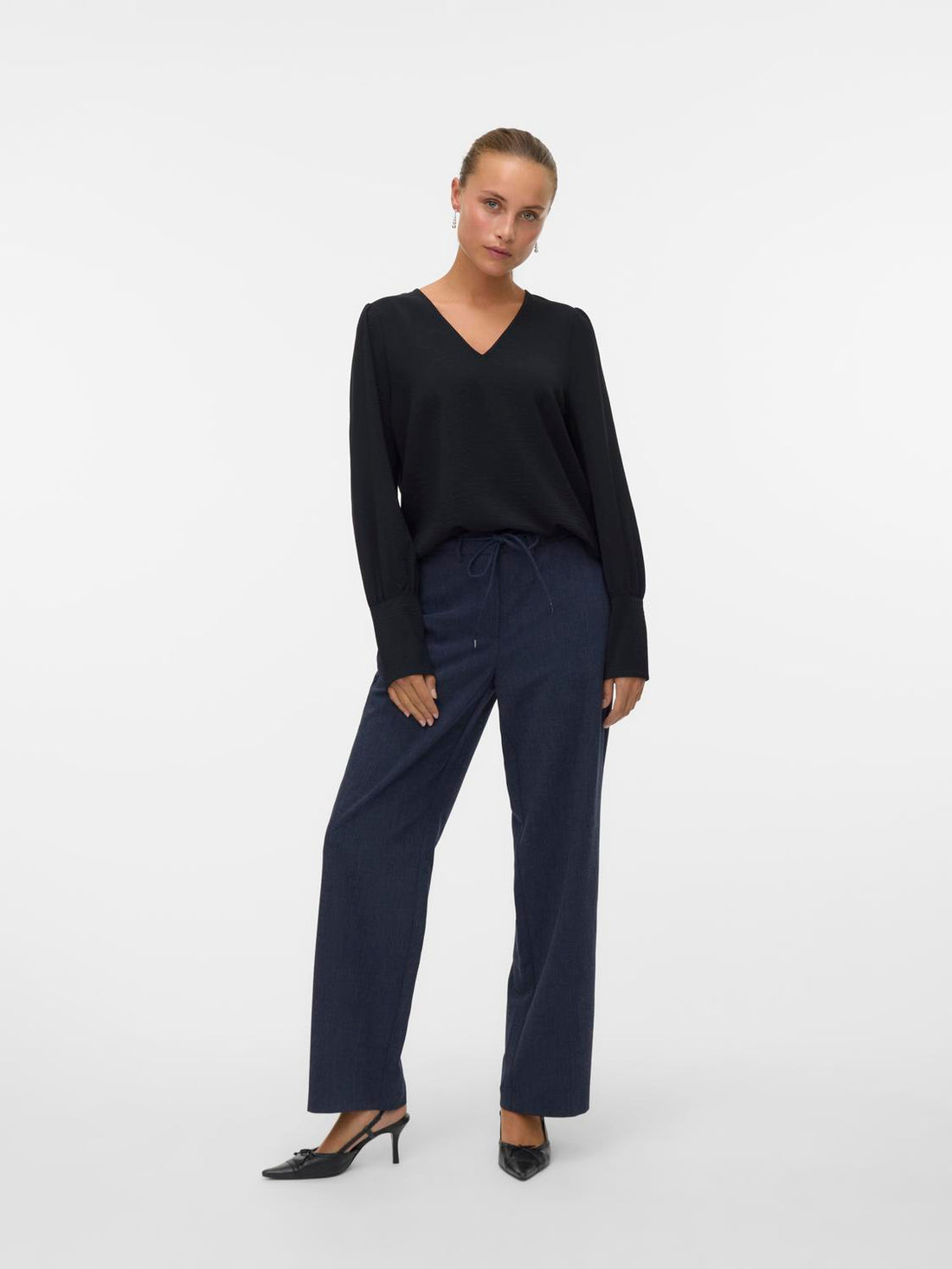 Vmesme Ls V-Neck Top Wvn Ga Svart