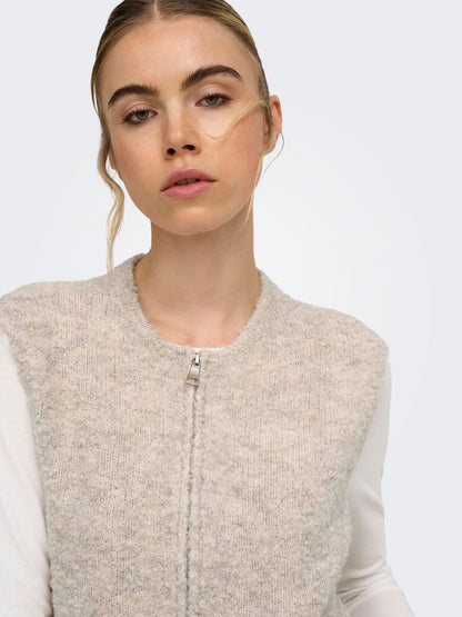 Onlbouble Sl O-Neck Zip Vest Knt Beige