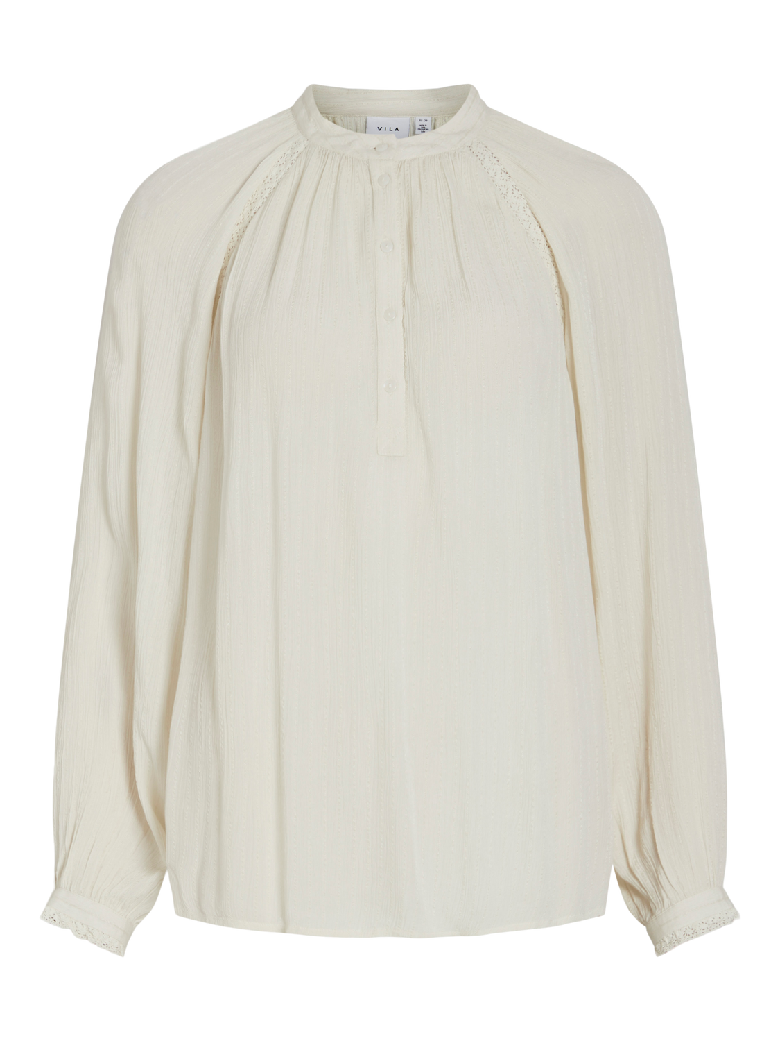 VIBELVIRA O-NECK L/S LACE DETAIL TOP/R Birch