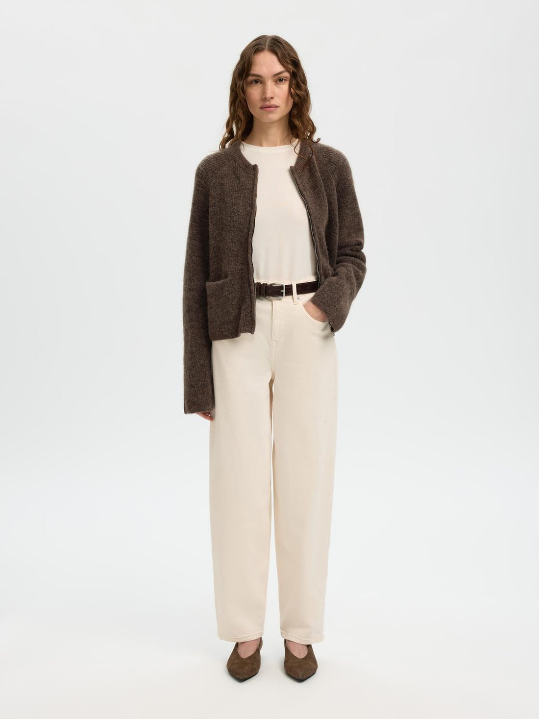 Slfsia Ras Ls Knit Short Cardigan Brun