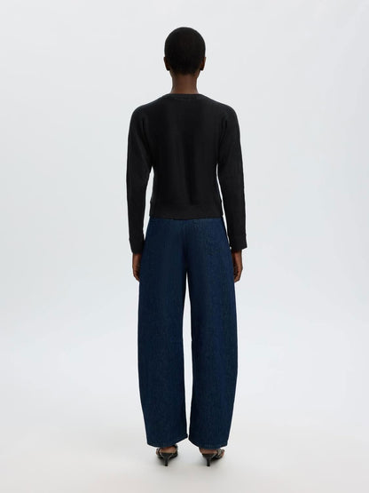 Slfjane Linen Ls Bat Knit Cardigan Sort
