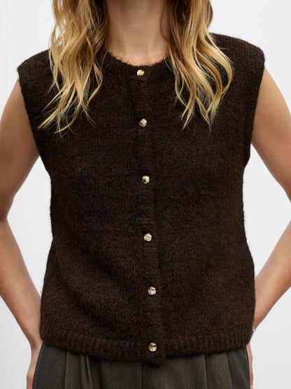 Objsaggia Re Knit Vest Cardigan Noos Brun