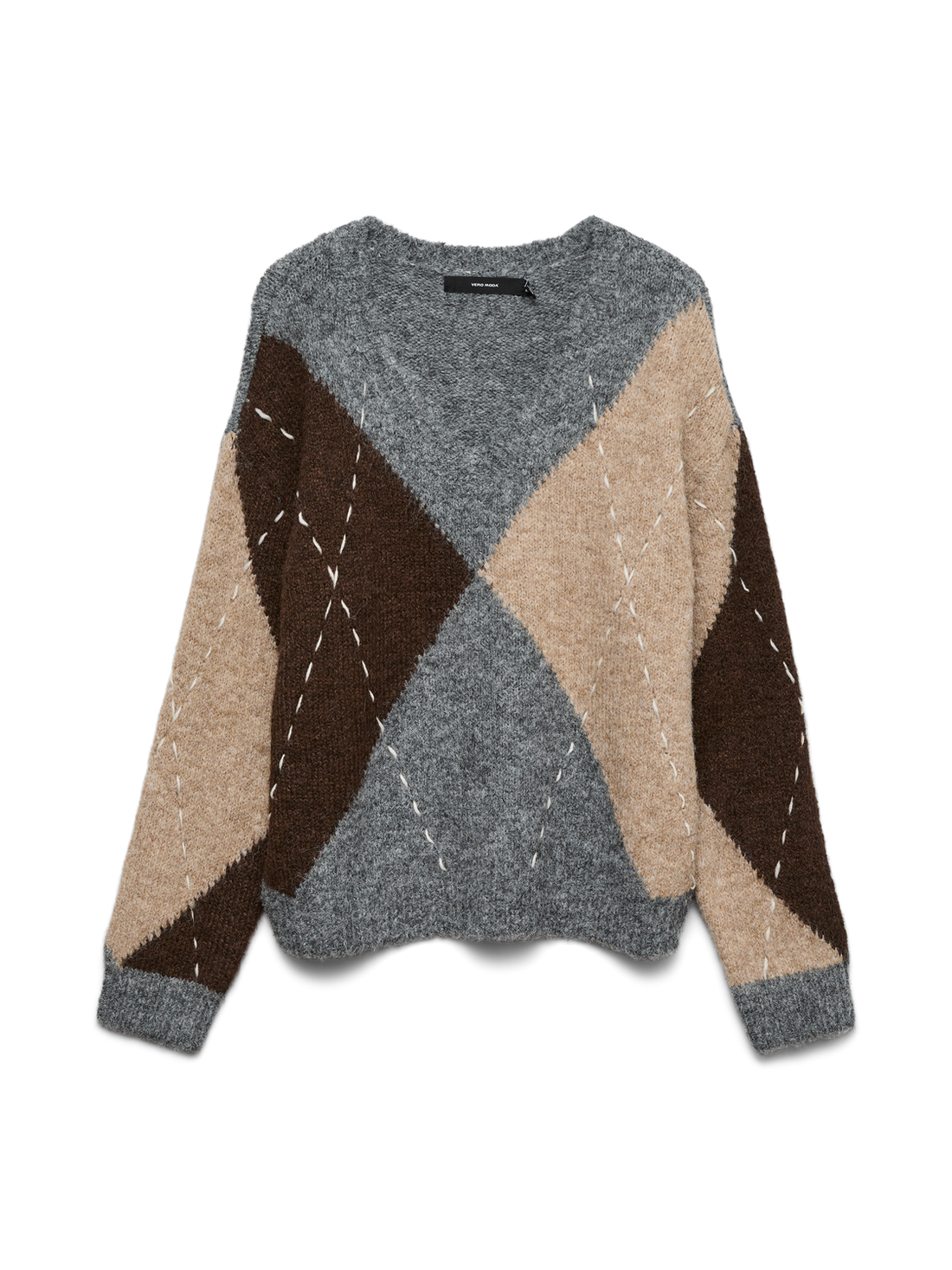 Vmbliss Ls V-Neck Handstitch Pullover Ga Grå