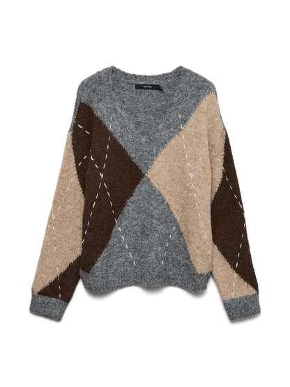 Vmbliss Ls V-Neck Handstitch Pullover Ga Grå