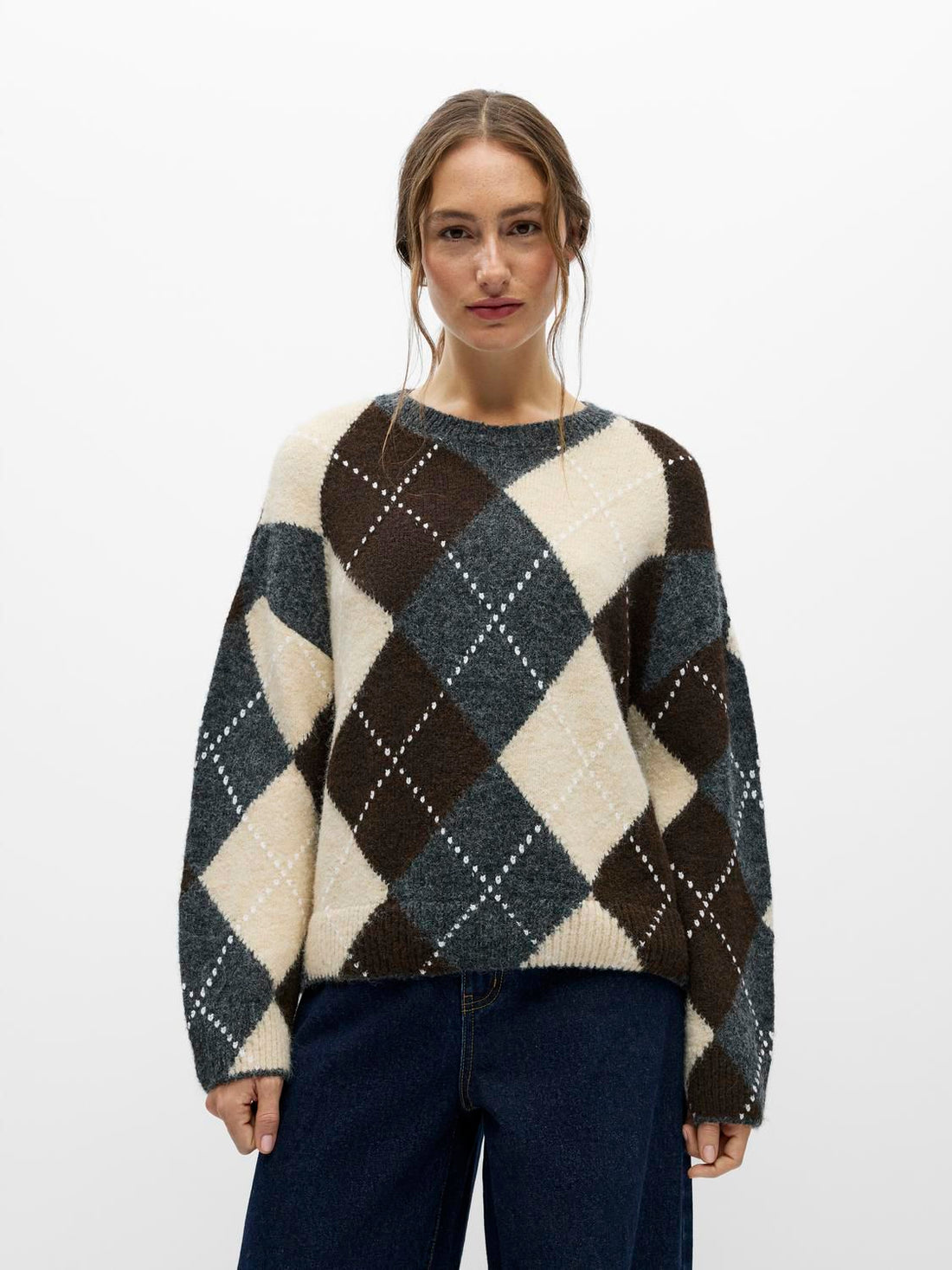Objbrenda Ls Lo O-Neck Pullover Noos Grå