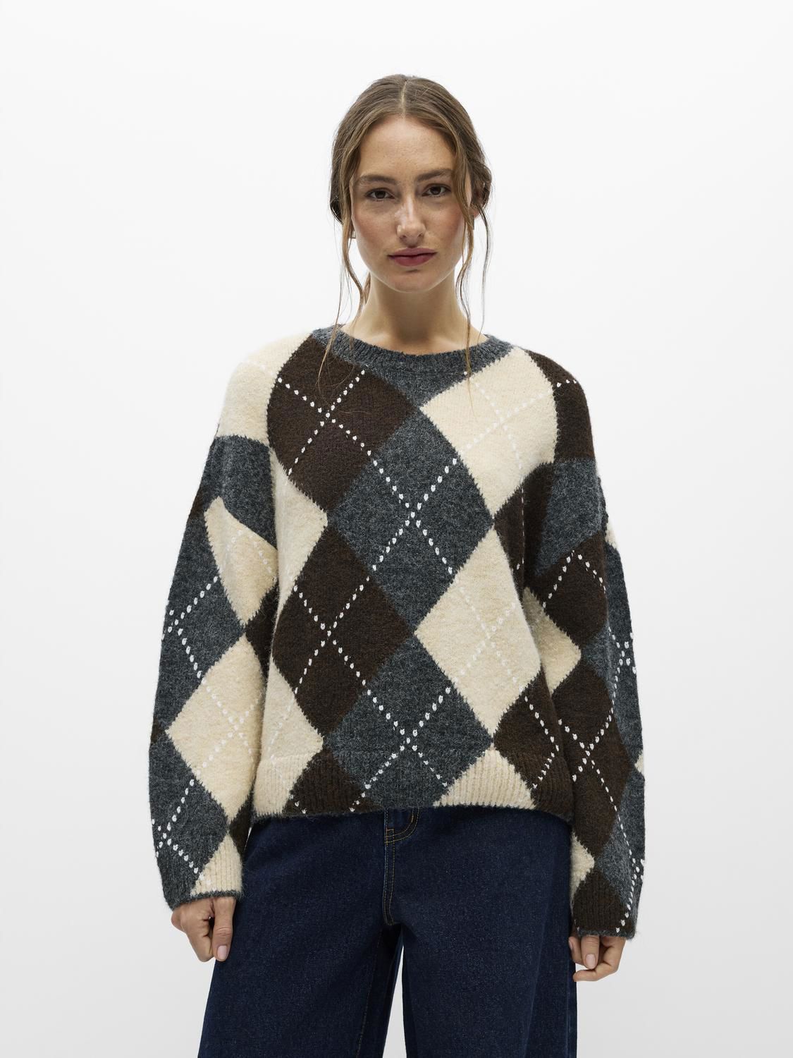 Objbrenda Ls Lo O-Neck Pullover Noos Grå