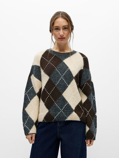 Objbrenda Ls Lo O-Neck Pullover Noos Grå