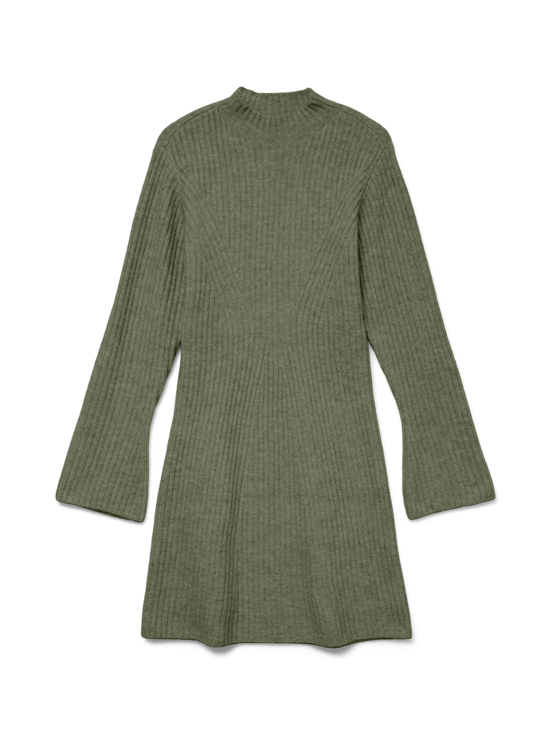 Awlina Ls High Neck Short Knit Dress Mørkegrønn